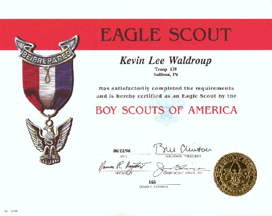 Eagle Scout Certificate (Click to View Full Size)